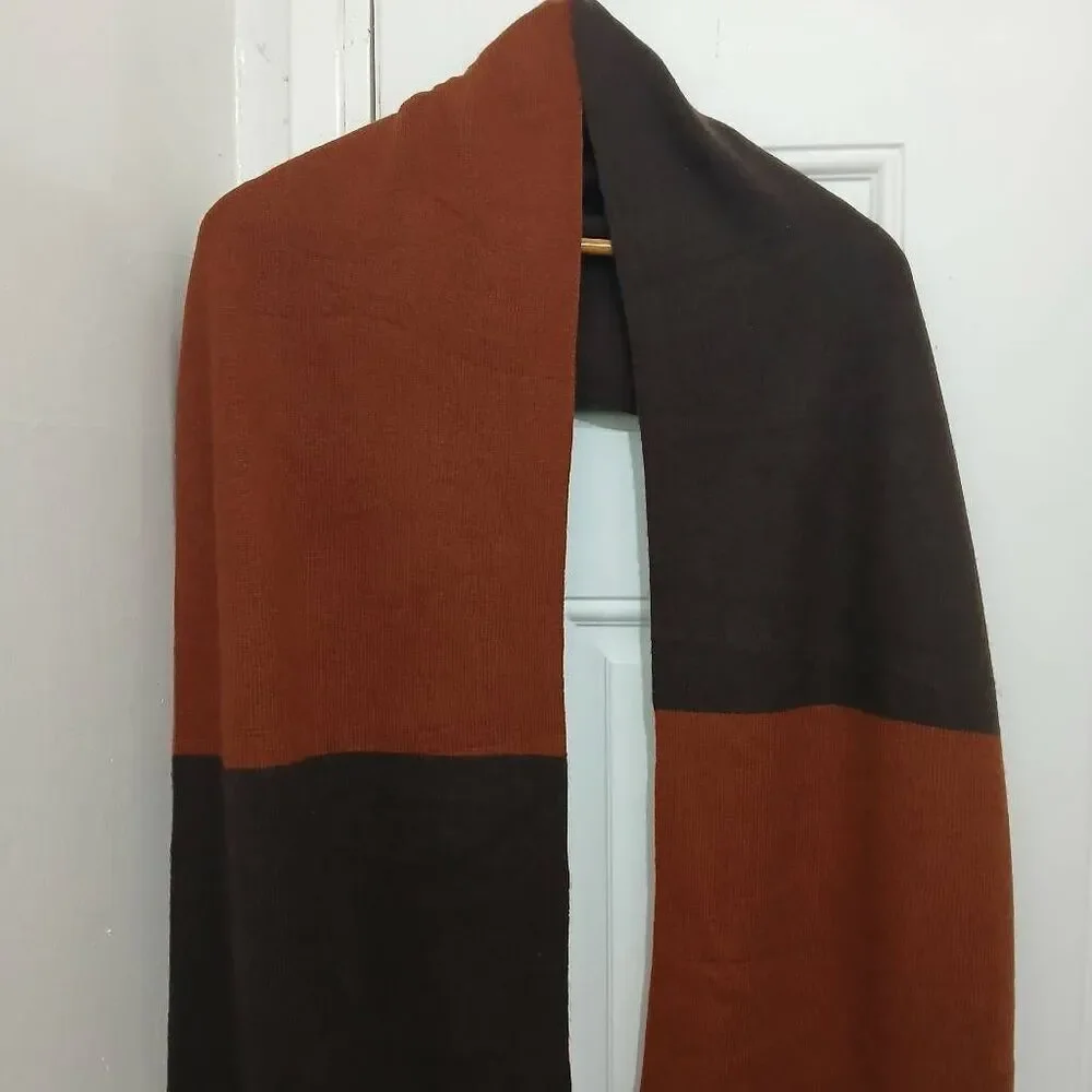 Orvis mens long wool cashmere cinnamon brown two tone color block scarf